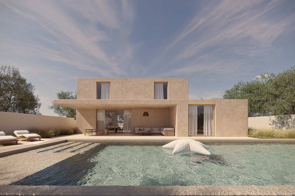 Visualización 3D de vivienda contemporánea con piscina en Vilanova diseñado por Senso Estudio