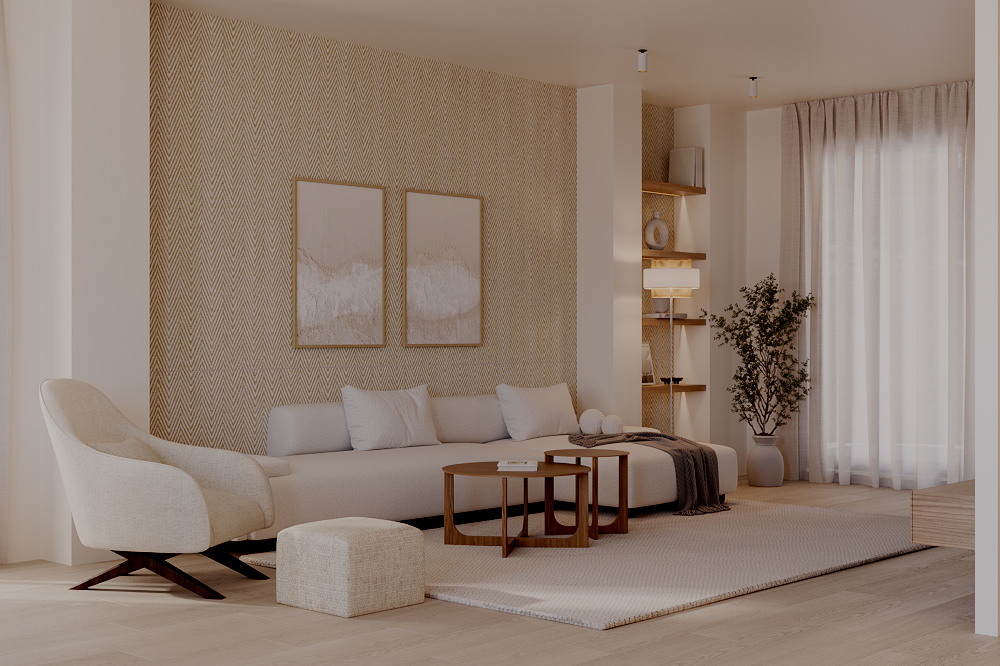 Salón de vivienda en Torre en Conill diseñado por Senso Estudio